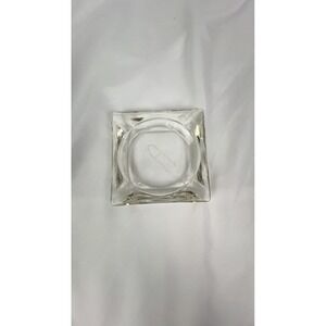 Vintage Clear Glass Ashtray Dish Square Mid Century Modern Decor